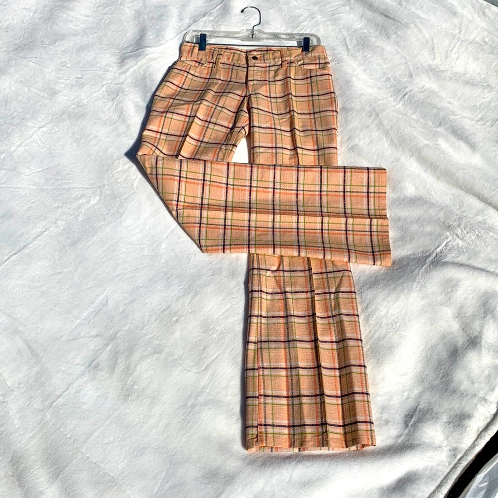 Levi’s plaid polyester pants 70’s sta-prest orange blue green - Picture 1 of 16